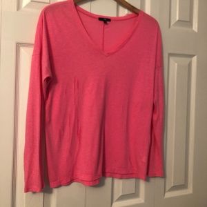 Neon Hot Pink Gap Long Sleeve Tee T-Shirt V Neck womens Medium